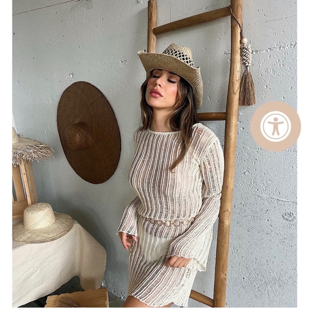 Shop Starlow shopstarlow Dress beach cover up crochet knitted cream white NWT